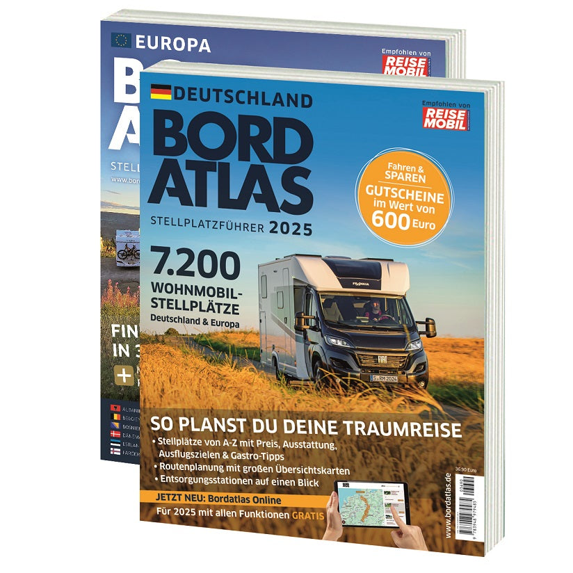 BordAtlas 9783948979485 2025 Stellplatz book covers reise mobil