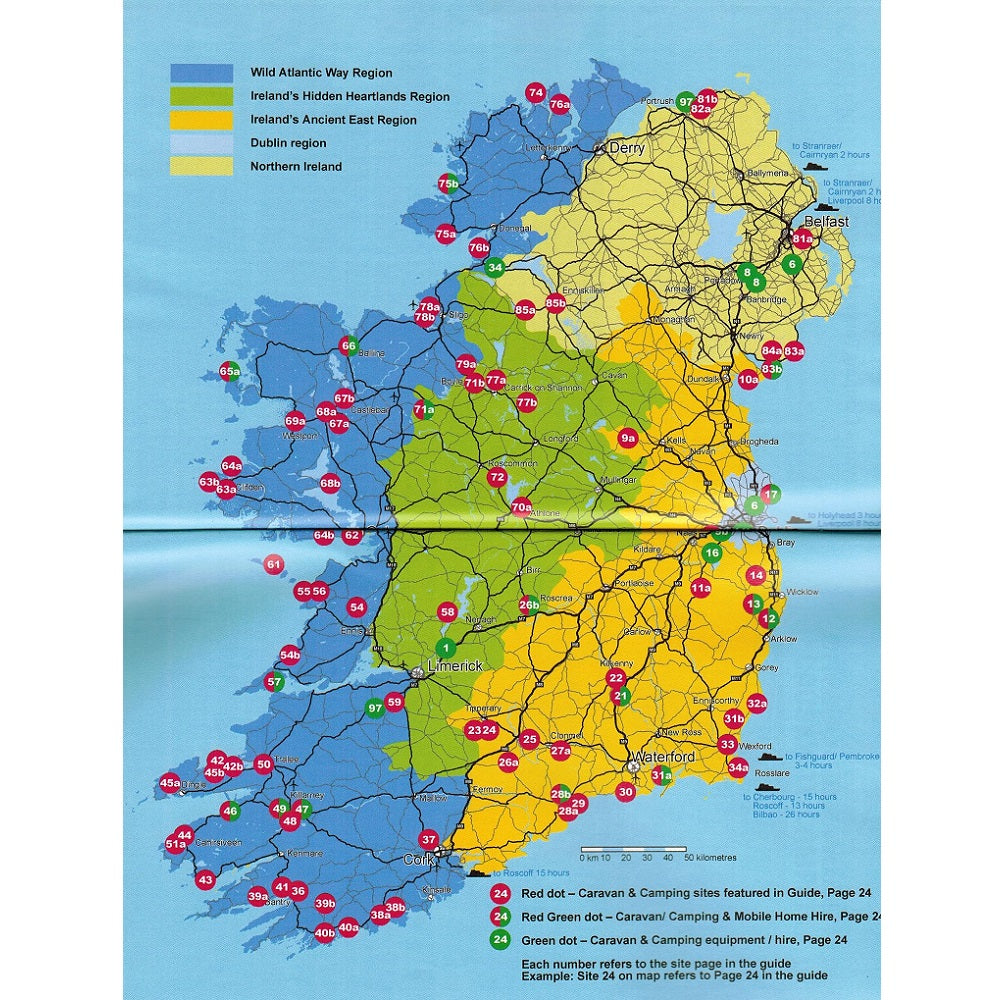 Caravan, Camping and Motorhome Guide Ireland 2025 Vicarious Media Books map