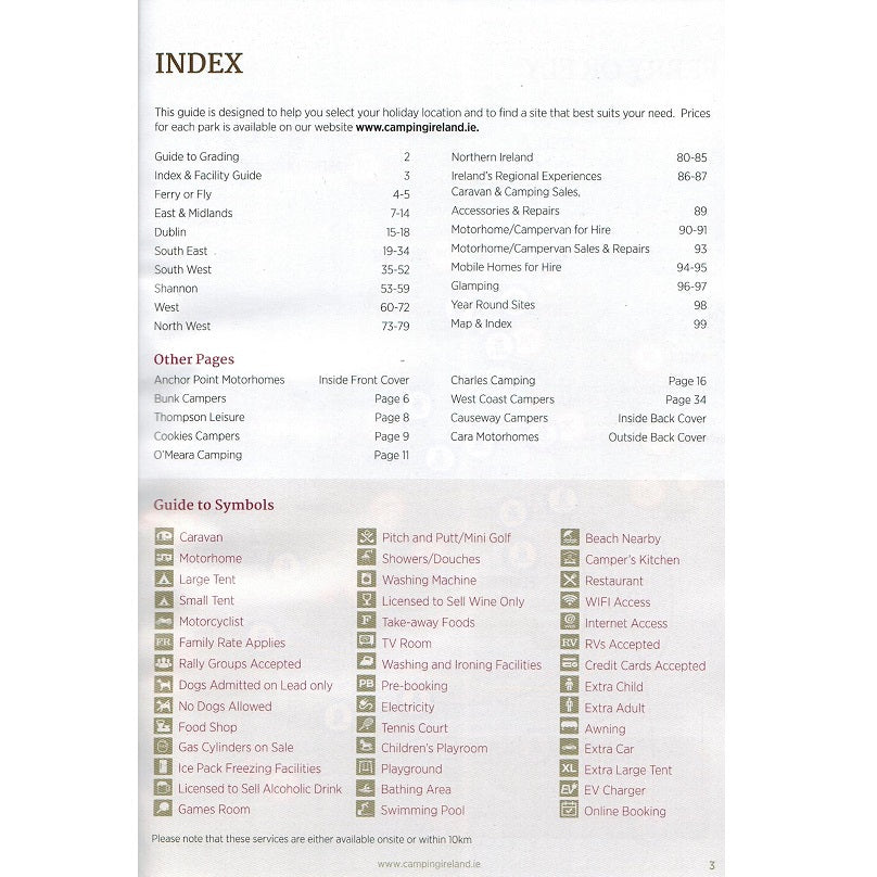 Caravan, Camping and Motorhome Guide Ireland 2025 Vicarious Media Books index