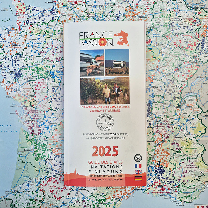 France Passion 2025 Vicarious Books UK motorhome campervan stopovers France front cover map preview