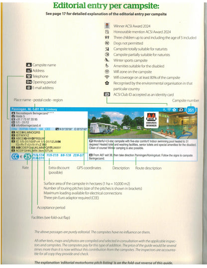 Aires edition CampingCard and motorhome pitches ACSI 2025 campsite explanation