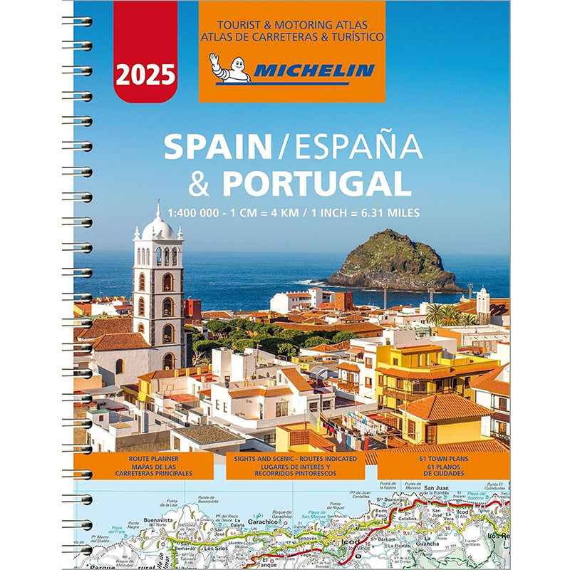 2025 Spain and Portugal Road Atlas map A4 Spiralbound by Michelin 9782067265202